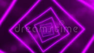 抽象背景与动画飞行在抽象未来隧道与霓虹<strong>紫光</strong>。 无缝动画